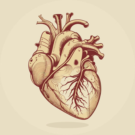 Human heart with veins and arteries. Vector illustration in vintage style.のイラスト素材