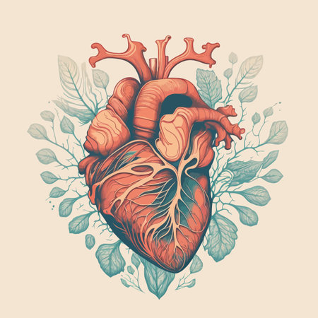 Human heart with veins and arteries. Vector illustration in vintage style.のイラスト素材