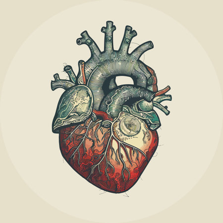 Human heart with veins and arteries. Vector illustration in vintage style.のイラスト素材