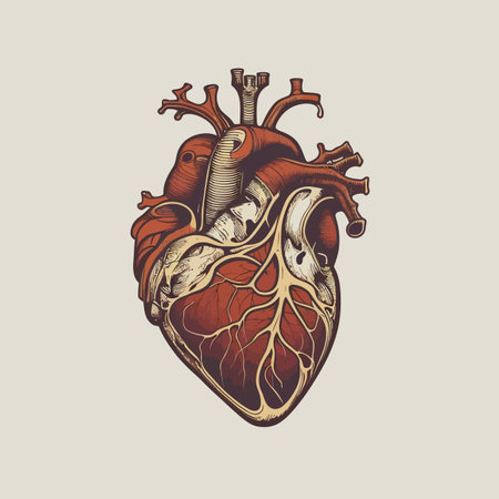 Human heart with veins and arteries. Vector illustration in vintage style.のイラスト素材