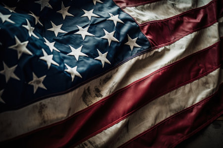 Closeup of grunge United States of American flag backgroundの素材