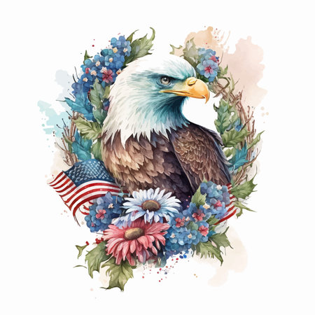 Watercolor illustration of an eagle with a american flagのイラスト素材