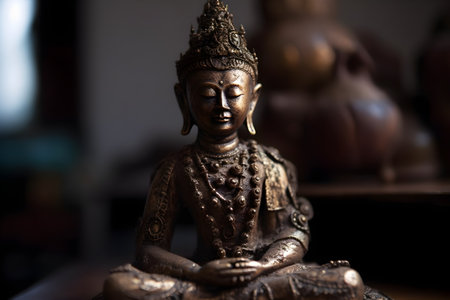 A golden statue of a buddha in templeの素材