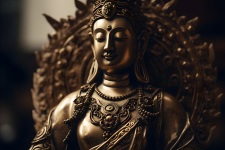 A golden statue of a buddha in templeの素材