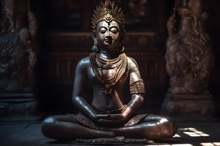 A golden statue of a buddha in templeの素材