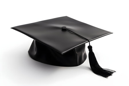 A graduation cap with a tassel isolated on white. 3d render background. Education concept.の写真素材