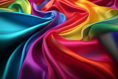 abstract background of colorful silk or satin fabric with folds and wavesの素材