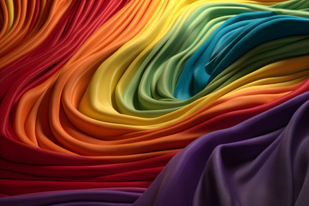 abstract background of colorful silk or satin fabric with folds and wavesの素材