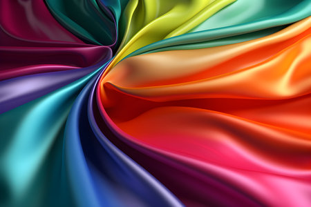 abstract background of colorful silk or satin fabric with folds and wavesの素材