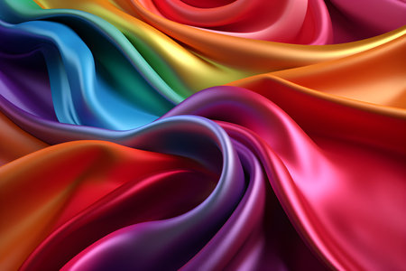 abstract background of colorful silk or satin fabric with folds and wavesの素材