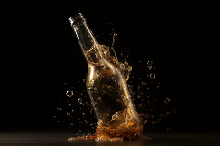 A bottle of soda with splashes on dark background. Alcohol drink conceptの素材
