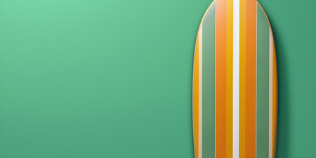 A surfboard on green background with copyspace. Top view. 3d renderingの素材