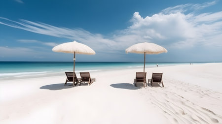 Photo for Beach chairs and umbrellas on a tropical beach - Royalty Free Image