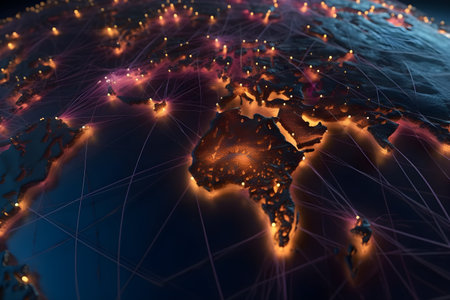 Global network connections over the world. concept about internet and global communication technology, worldwide communication network connection lines around planet Earthの素材