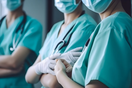Surgeon team on medical clinic room. Group of surgeons at work in operating room. hospitality, healthcare and medical concept.の素材