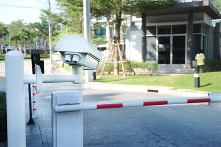 Villa surveillance camera or cctv stand on entrance and exit for securityの写真素材