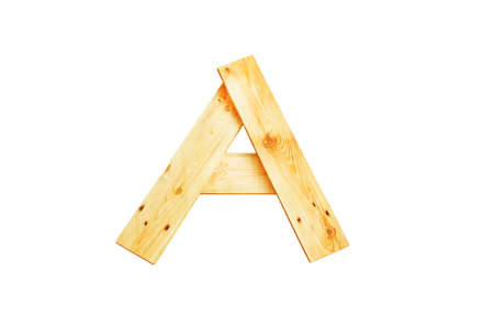 A, One letter of wooden alphabet isolated on whiteの写真素材