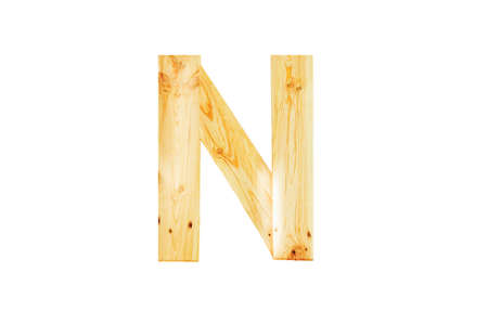 N, One letter of wooden alphabet isolated on whiteの写真素材