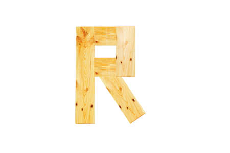 R, One letter of wooden alphabet isolated on whiteの写真素材