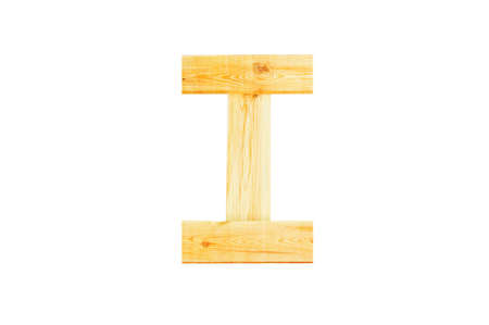 I, One letter of wooden alphabet isolated on whiteの写真素材