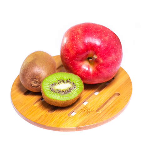 Isolated apple, kiwi Fresh diet fruit Healthy fruit with vitamins on white backgroundの写真素材