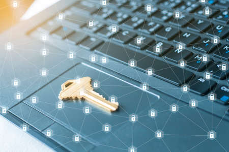 Access key of security in Internet on computer laptop with lock icon network connection in security and Information technology conceptの写真素材