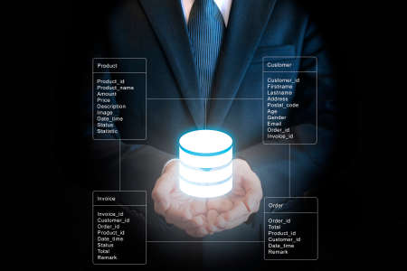 Professional businessman connecting network and database on hands in technology and business conceptの写真素材