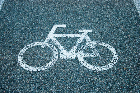 Bicycle sign on street laneの写真素材