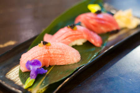 The famous of Japanese food , Premium Otoro Akami and Chutoro Sushi (Tuna Sushi)の写真素材