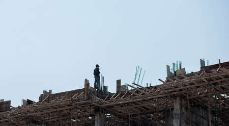  Workers are building on the rooftopの写真素材