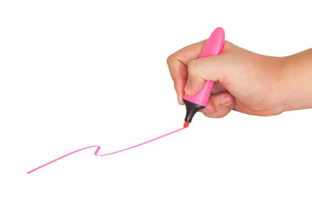 Hand drawing with pink marker isolated on whiteの写真素材