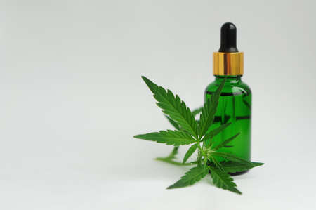 Marijuana products. Cannabis CBD hemp oil isolated on white background. Recreational aromatherapy concept.の写真素材