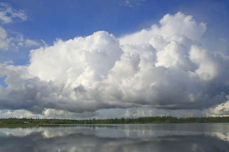 big cloud over the lakeの写真素材