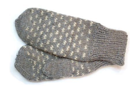 hand knitted downy mittenの写真素材