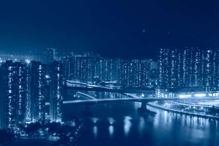 Cityscape of HongKong at nightの写真素材