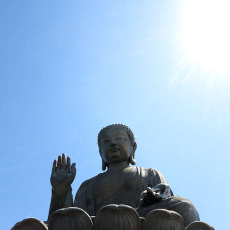 Bronze Buddha statue in Lantau Island of HongKongの写真素材