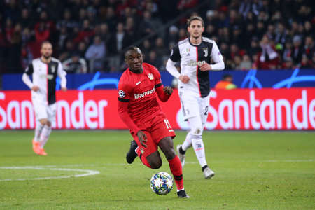 Leverkusen, Germany. 11th December 2019. Uefa Champions League 2019-20 Group D.   Moussa Diaby  of Bayer  Leverkusen.のeditorial素材