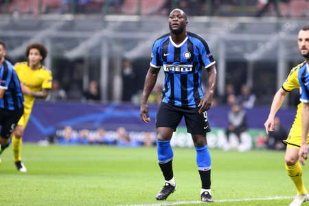 Milan, Italy. 23th October 2019. Uefa Champions League. Fc Internazionale vs Borussia 09 Dortmund. Romelu Lukaku of FC Internazionale Milano, Italy.のeditorial素材