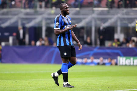 Milan, Italy. 23th October 2019. Uefa Champions League. Fc Internazionale vs Borussia 09 Dortmund. Romelu Lukaku of FC Internazionale Milano, Italy.のeditorial素材