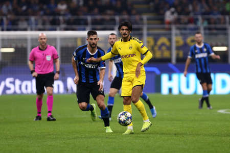Milan, Italy. 23th October 2019. Uefa Champions League. Fc Internazionale vs Borussia 09 Dortmund. Mahmoud Dahoud of Borussia Dortmund Milan, Italy.のeditorial素材
