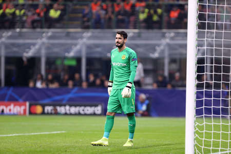 Milan, Italy. 23th October 2019. Uefa Champions League. Fc Internazionale vs Borussia 09 Dortmund. Roman Burki of Borussia Dortmund Milan, Italy.のeditorial素材
