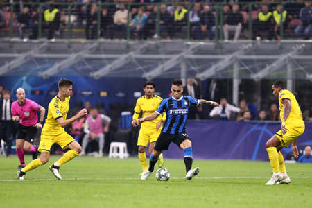 Milan, Italy. 23th October 2019. Uefa Champions League. Fc Internazionale vs Borussia 09 Dortmund. Lautaro Martinez of FC Internazionale Milano, Italy.のeditorial素材