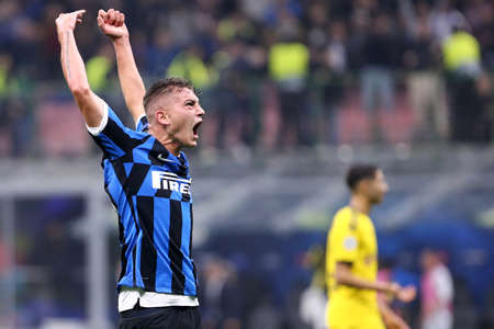 Milan, Italy. 23th October 2019. Uefa Champions League. Fc Internazionale vs Borussia 09 Dortmund. Sebastiano Esposito of FC Internazionale Milano, Italy.のeditorial素材