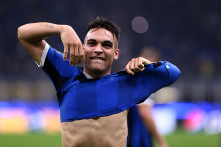 Milan, Italy. 23th October 2019. Uefa Champions League. Fc Internazionale vs Borussia 09 Dortmund. Lautaro Martinez of FC Internazionale Milano, Italy.のeditorial素材
