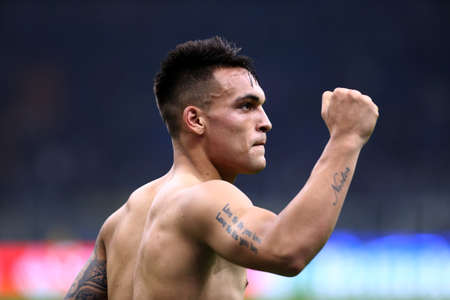 Milan, Italy. 23th October 2019. Uefa Champions League. Fc Internazionale vs Borussia 09 Dortmund. Lautaro Martinez of FC Internazionale Milano, Italy.のeditorial素材
