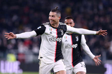 Turin, Italy. 19th January 2020. Italian Serie A. Juventus Fc vs Parma Calcio. Cristiano Ronaldo of Juventus FC celebrate after scoring a goalのeditorial素材