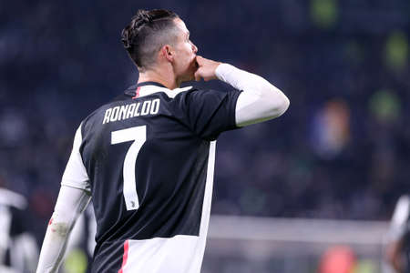 Turin, Italy. 19th January 2020. Italian Serie A. Juventus Fc vs Parma Calcio. Cristiano Ronaldo of Juventus FC celebrate after scoring a goalのeditorial素材
