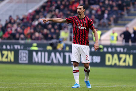 Milano, Italy. 19th January 2020. Italian Serie A. Ac Milan vs Udinese Calcio. Zlatan Ibrahimovic  of Ac Milan.のeditorial素材