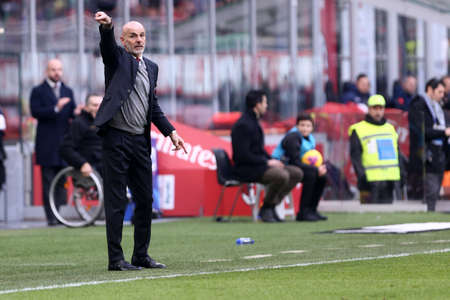 Milano, Italy. 19th January 2020. Italian Serie A. Ac Milan vs Udinese Calcio. Stefano Pioli, head coach of Ac Milan.のeditorial素材