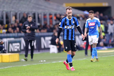 Milano, Italy.  12th February 2020 . Coppa Italia semi-final first leg . Fc Internazionale vs Ssc Napoli. . Christian Eriksen of FC Internazionale.のeditorial素材
